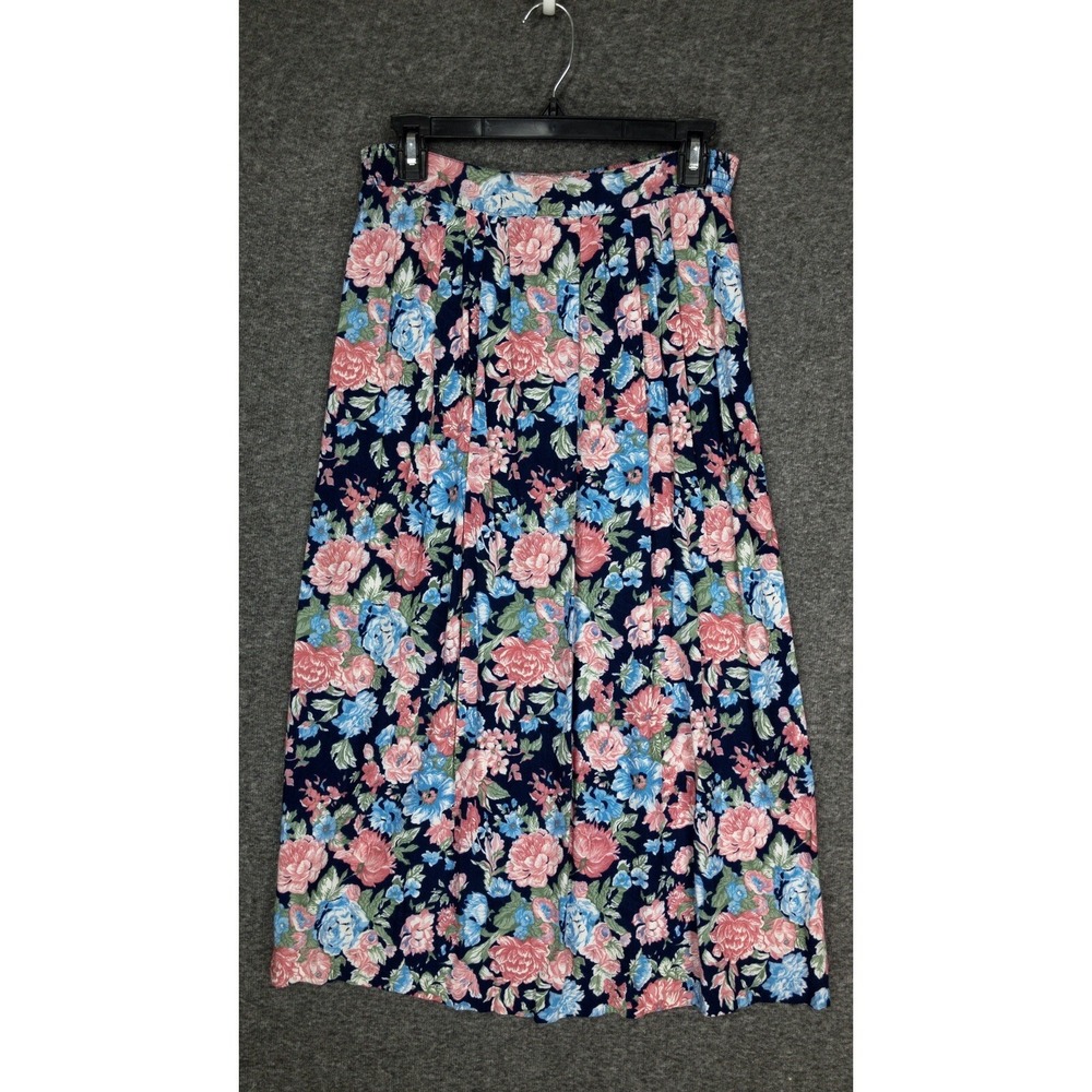 Vintage Van Heusen For Her Skirt Women's 6 Floral Midi Pleated Elastic Waist 90s